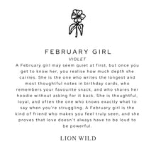 Load image into Gallery viewer, Lion Wild Birth Flower Necklace February